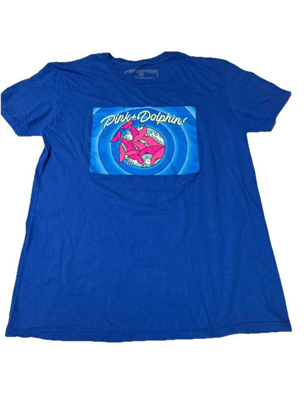Men's Pink Dolphin Graphic Legends T Shirt Royal Blue into Pod at Our Craft size